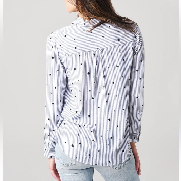 Rails Taylor Flocked moon and star Striped Collared Button up Blue White Xs - Picture 2 of 10
